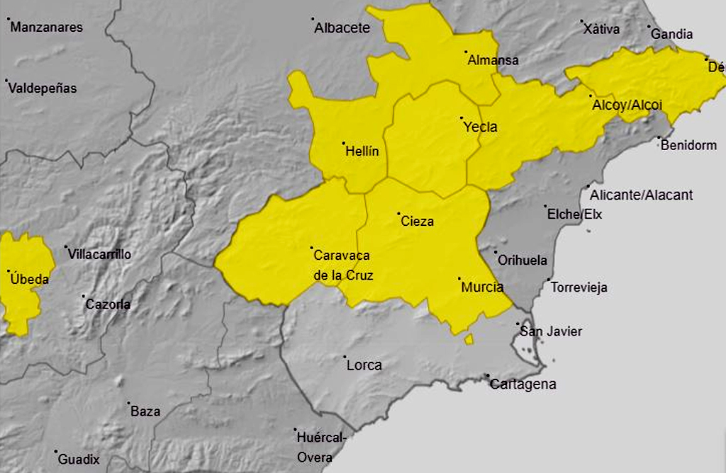 Meteorologa mantiene el aviso amarillo por altas temperaturas para hoy en el Altiplano, Noroeste y Vega del Segura